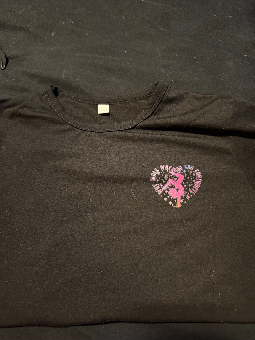 Girls' Black Graphic Tee with Pink Heart Design